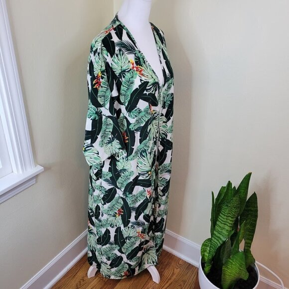 Rachel Zoe Tropical Print Maxi Kimono Swim Suit Beach Cover-Up Duster One Size - Picture 9 of 14
